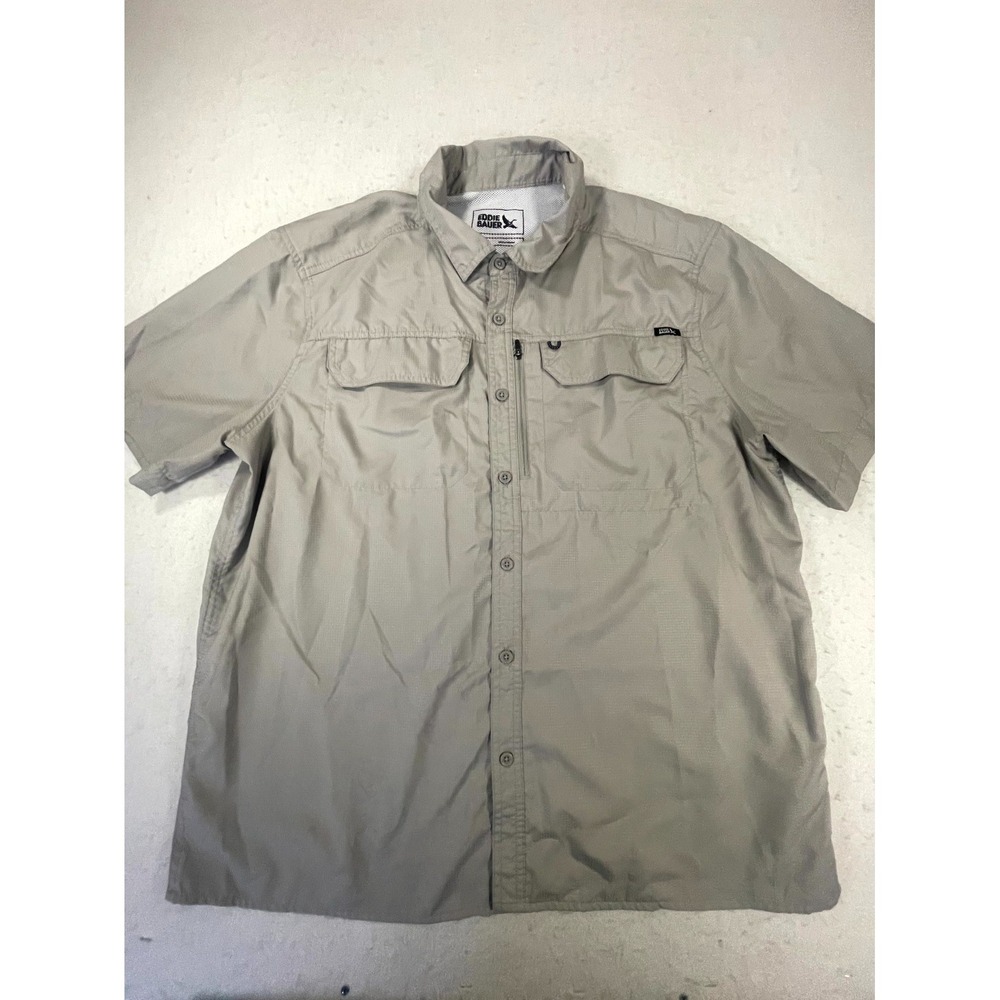 Eddie Bauer Technical Fishing Shirt Mens XL Gray Ripstop Short Sleeve Mesh Lined